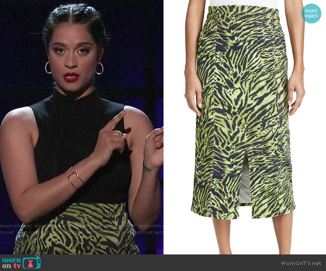 Ganni Soft Tiger Skirt worn by Lilly Singh on A Little Late with Lilly Singh