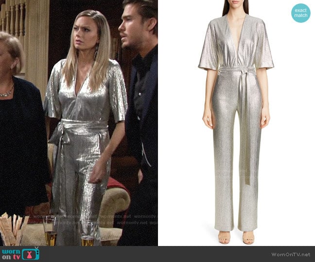 Gavlan Metallic Galaxy Jumpsuit worn by Abby Newman (Melissa Ordway) on The Young and the Restless