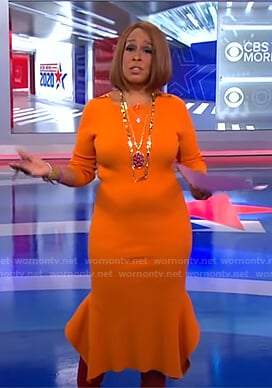 Gayle’s orange ribbed dress on CBS This Morning