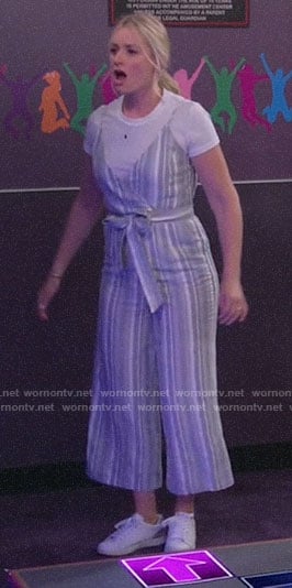 Gemma’s striped jumpsuit on The Neighborhood