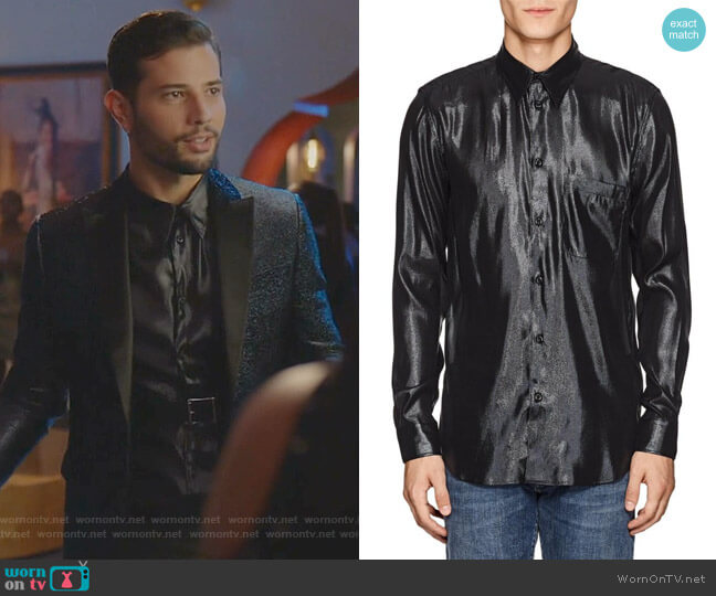 Givenchy Silk-Blend Lame Shirt worn by Sam Flores (Rafael de la Fuente) on Dynasty