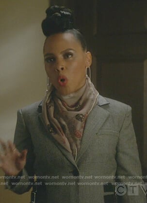 Tegan’s gray plaid coat with side straps on How to Get Away with Murder