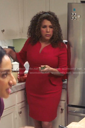 Griselda’s red ruffle sleeve dress on Sunnyside