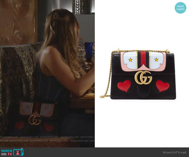 Gucci GG Marmont Medium Web Heart Shoulder Bag worn by Fallon Carrington (Elizabeth Gillies) on Dynasty