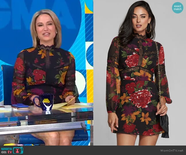 Marciano Floral Lace-Trim Dress worn by Amy Robach on Good Morning America