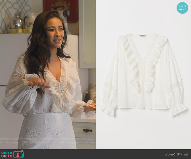 H&M Ruffled Cotton Blouse worn by Stella Cole (Shay Mitchell) on Dollface