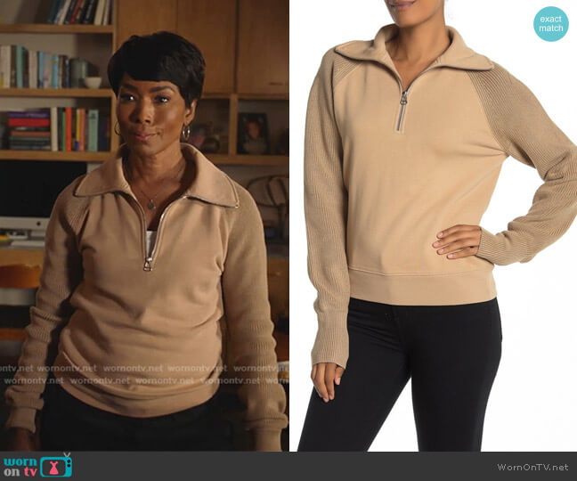 Helmut Lang Contrast Sleeve Quarter Zip Sweatshirt worn by Athena Grant (Angela Bassett) on 9-1-1