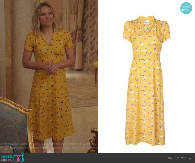 HVN Morgan Seagull Dress worn by Eleanor Shellstrop (Kristen Bell) on The Good Place