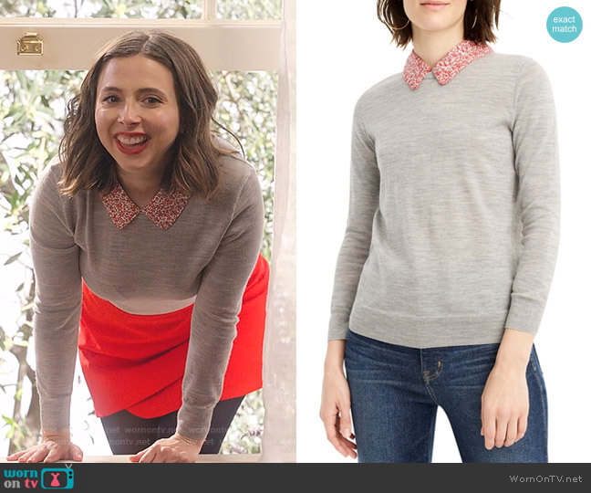 J. Crew Tippi Liberty Print Collar Wool Sweater worn by Izzy Levine (Esther Povitsky) on Dollface