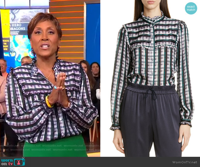 Jason Wu Plaid Ruffle Blouse worn by Robin Roberts on Good Morning America