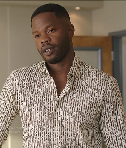 Jeff’s white chain print shirt on Dynasty
