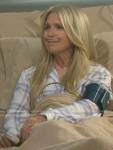 Jennifer’s plaid hospital pajamas on Days of our Lives