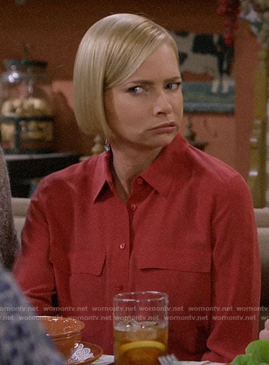 Jill’s red blouse with pockets on Mom