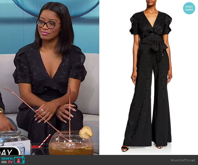 Jill Stuart Flared Jacquard Ruffle Jumpsuit worn by Keke Palmer on Good Morning America