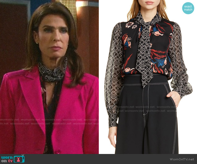 Joie Kanela Mixed Print Tie Neck Silk Blouse worn by Hope Williams (Kristian Alfonso) on Days of our Lives