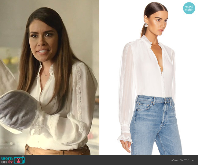 Jonathan Simkhai Button Down Blouse worn by Cristal Jennings (Daniella Alonso) on Dynasty