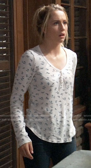 Josslyn’s white floral henley top on General Hospital