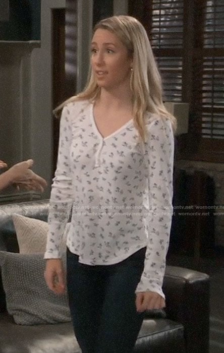 Josslyn’s white floral henley top on General Hospital