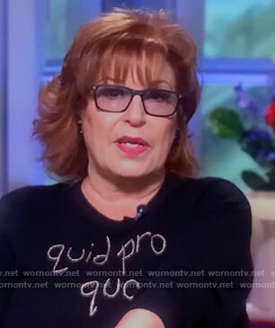 Joy’s black quid pro quo sweater on The View
