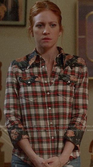 Julia’s plaid and floral western shirt on Almost Family
