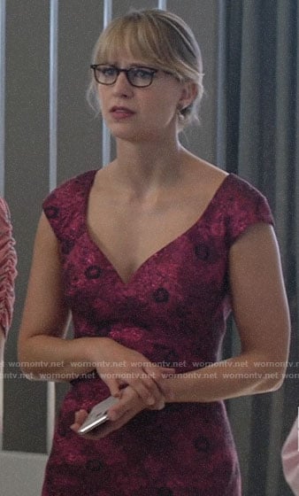 Kara’s pink floral jacquard dress on Supergirl