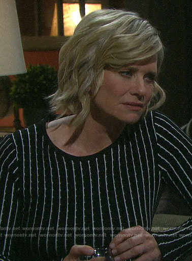 Kayla’s black striped long sleeve dress on Days of our Lives