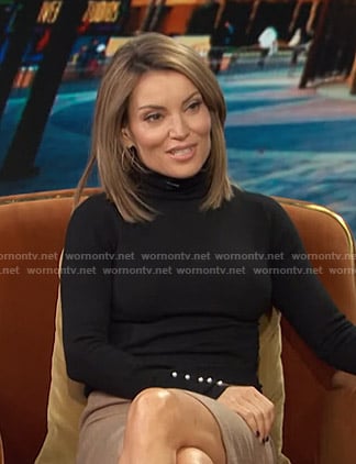 Kit’s black turtleneck sweater with pearl buttons on Access Hollywood