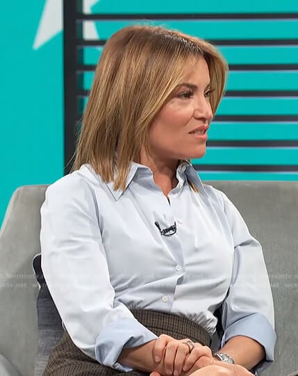 Kit’s blue shirt and brown skirt on Access Hollywood