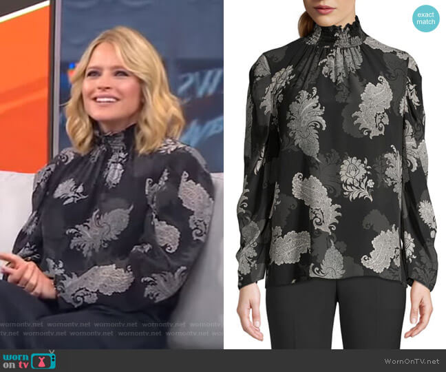 Kobi Halperin Arielle Printed Highneck Blouse worn by Sara Haines on Good Morning America