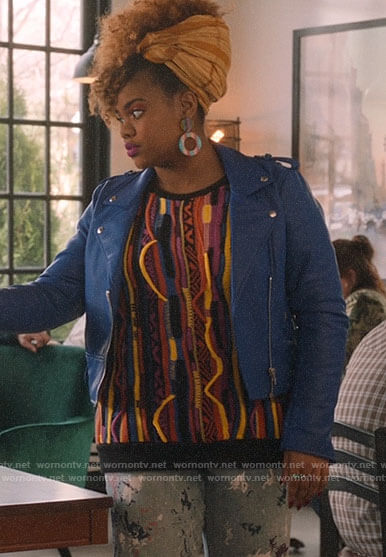 Kourtney’s blue leather jacket on High School Musical The Musical The Series