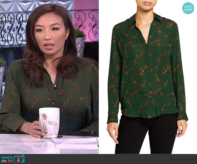 L'Agence Nina Long-Sleeve Key-Print Blouse worn by Jeannie Mai on The Real