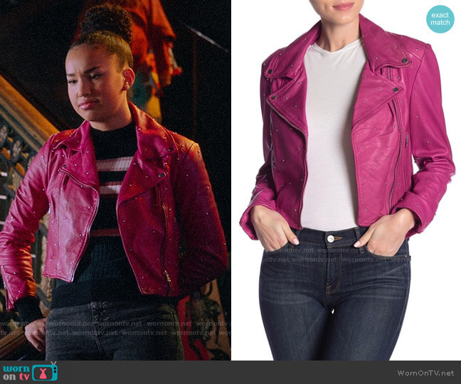 LaMarque Studded Leather Moto Jacket worn by Gina (Sofia Wylie) on High School Musical The Musical The Series