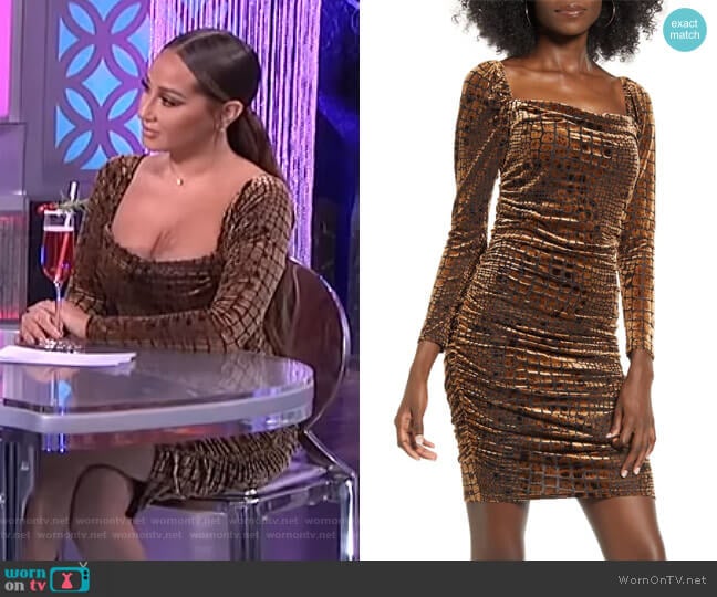 Leith Ruched Velour Minidress worn by Adrienne Houghton on The Real