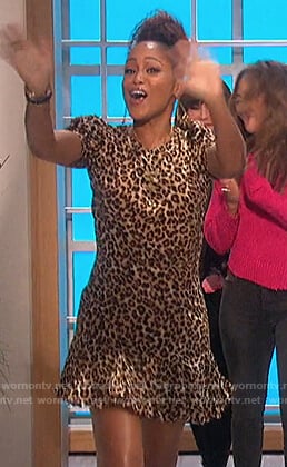 Eve’s leopard print ruffle hem dress on The Talk