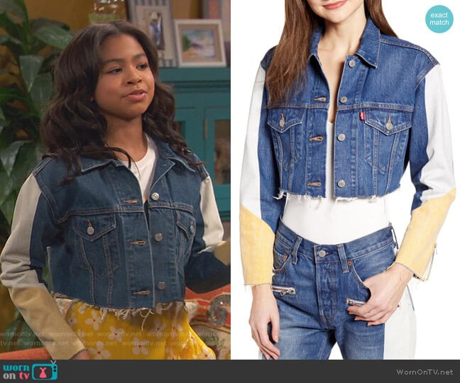 Levis Colorblock Detail Cutoff Trucker Jacket worn by Nia Baxter (Navia Robinson) on Ravens Home