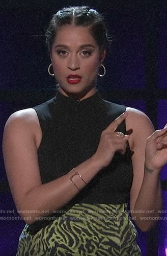 Lilly Singh’s green animal print skirt on A Little Late with Lilly Singh