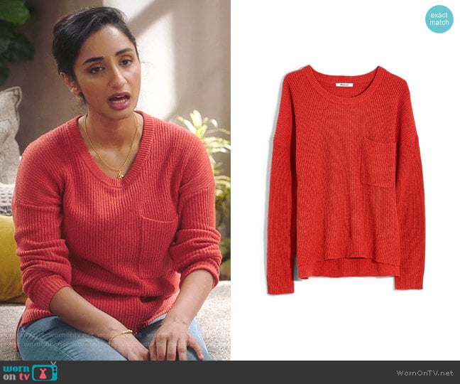 Madewell Thompson Pocket Pullover Sweater worn by Mallory Modi (Kiran Deol) on Sunnyside