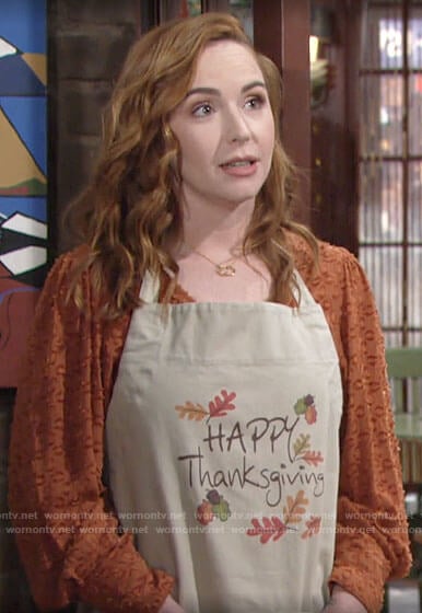 Mariah’s orange textured top on The Young and the Restless