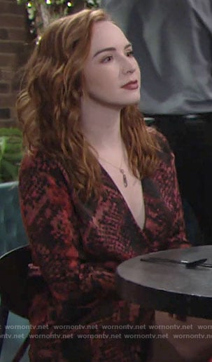 Mariah’s red snake print dress on The Young and the Restless