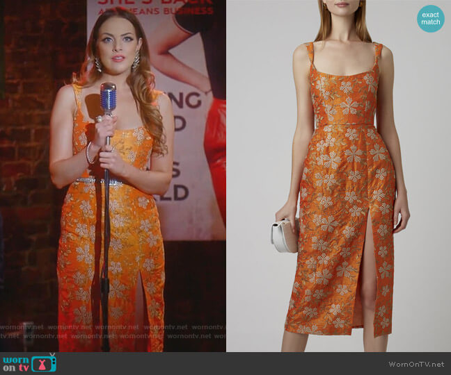 Markarian Kanara Embroidered Silk Midi Dress worn by Fallon Carrington (Elizabeth Gillies) on Dynasty