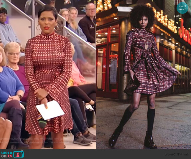 Marrisa Wilson red tie waist mini dress worn by Tamron Hall on Tamron Hall Show