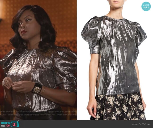 Michael Kors Draped Puff Sleeve Silk-Blend Blouse worn by Cookie Lyon (Taraji P. Henson) on Empire