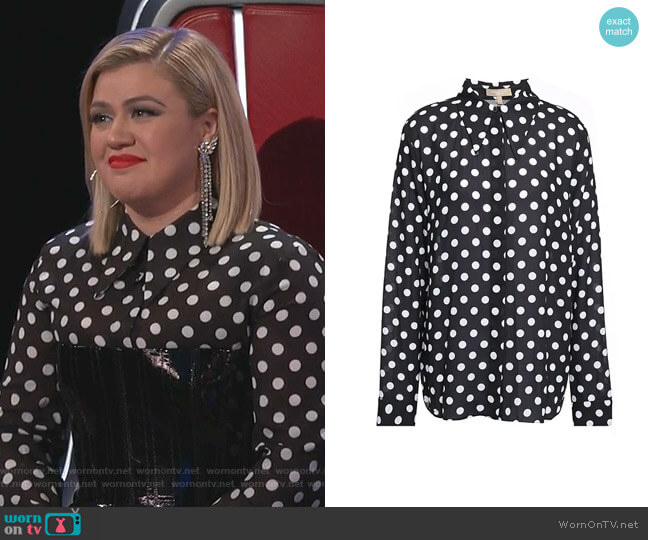 Michael Kors Polka-Dot Crepe Shirt worn by Kelly Clarkson on The Voice
