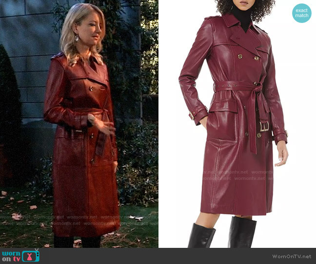 MICHAEL Michael Kors Leather Trench Coat worn by Nina Reeves (Cynthia Watros) on General Hospital
