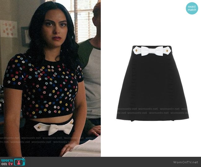 Miu Miu Ruffle Bow Mini Skirt worn by Veronica Lodge (Camila Mendes) on Riverdale