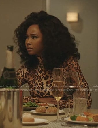 Monica’s leopard print long sleeve top on Dynasty