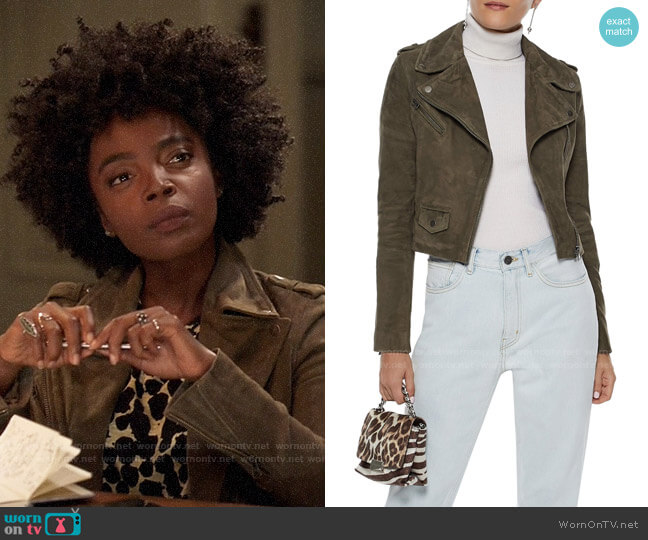 Muubaa Cropped suede biker jacket worn by Briana Johnson (MaameYaa Boafo) on Bluff City Law