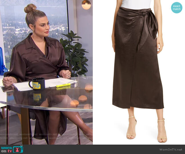Nanushka Amas Crinkled Satin Midi Wrap Skirt worn by Carissa Loethen Culiner on E! News