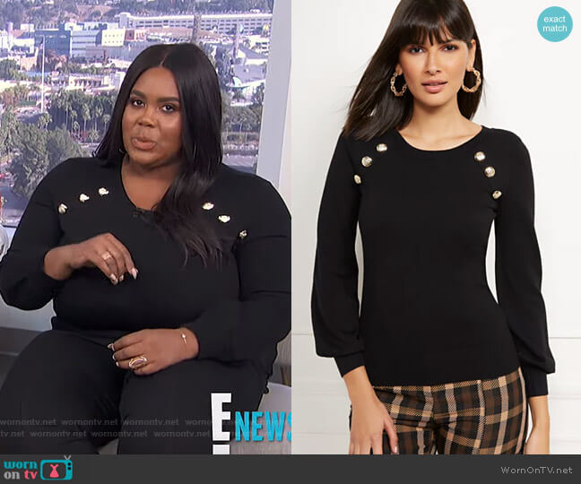 New York & Company Button-Accent Sweater - 7th Avenue worn by Nina Parker on E! News