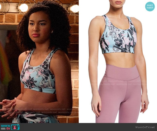 Nike Swoosh Printed Racerback Sports Bra worn by Gina (Sofia Wylie) on High School Musical The Musical The Series